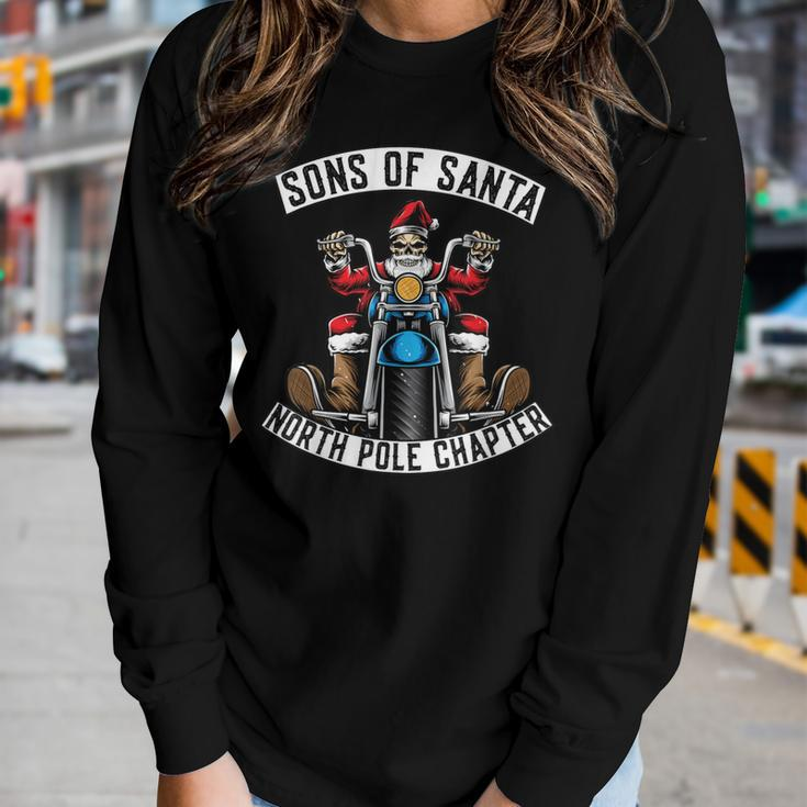 Sons Of Santa Merry Christmas Rocker Motorcycle Skeleton Women Long Sleeve T-shirt Gifts for Her