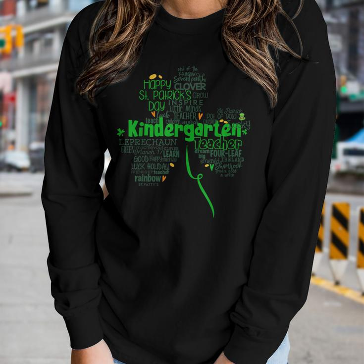 St Patricks Day Love Kindergarten Teacher Irish Shamrocks Women Graphic Long Sleeve T-shirt Gifts for Her