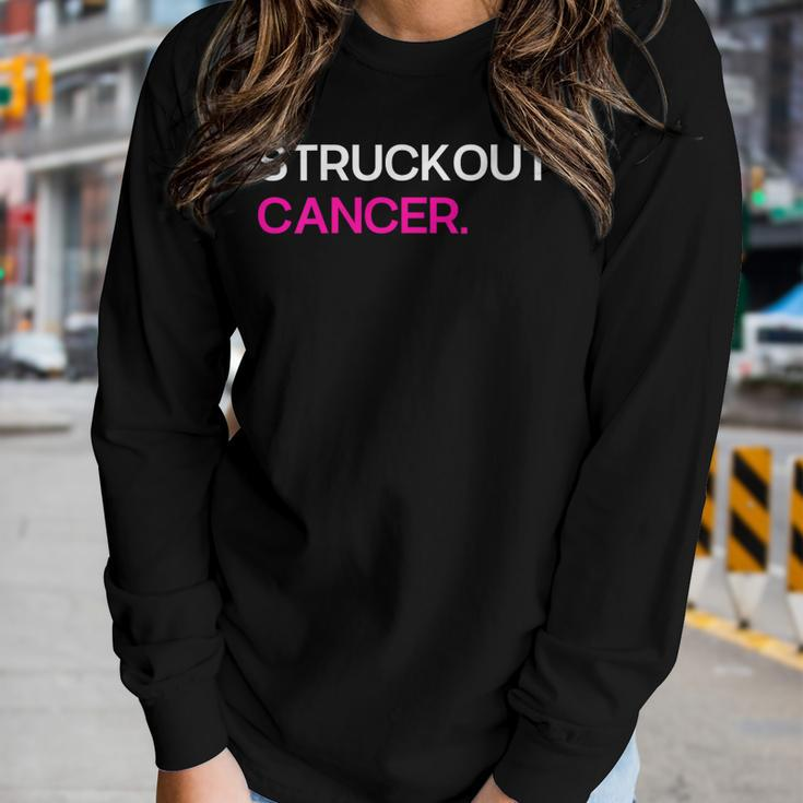 Womens Struckout Cancer Baseball Pink Cancer Support Awareness Women Long Sleeve T-shirt Gifts for Her