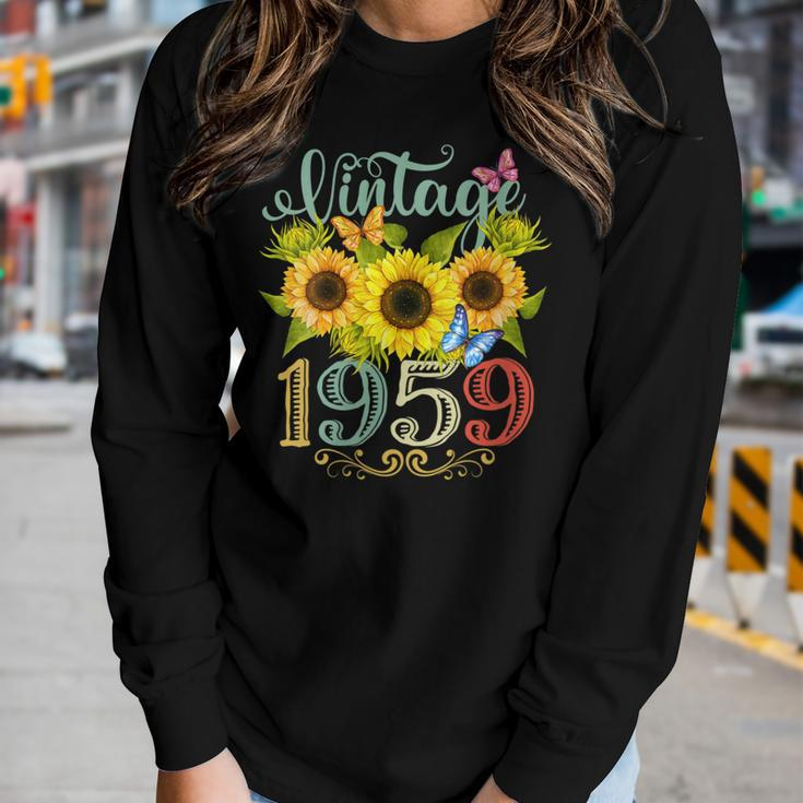 Womens Sunflower Floral Butterfly Vintage 1959 64Th Birthday Women Long Sleeve T-shirt Gifts for Her
