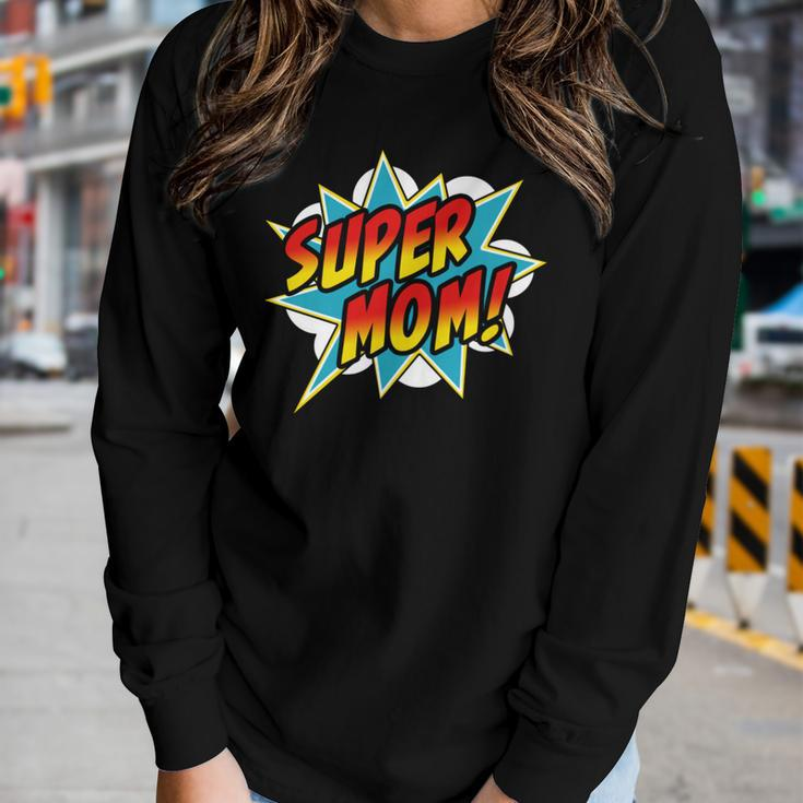 Super Mom Comic Book Superhero Mothers Day  Women Graphic Long Sleeve T-shirt Gifts for Her