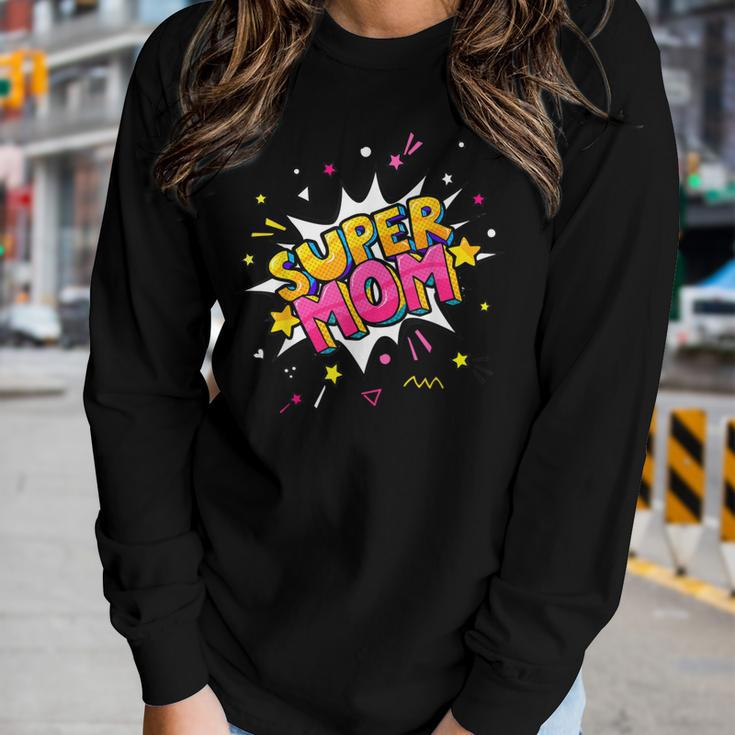 Super Mom Comic Book Superhero Mothers Day Women Graphic Long Sleeve T-shirt Gifts for Her