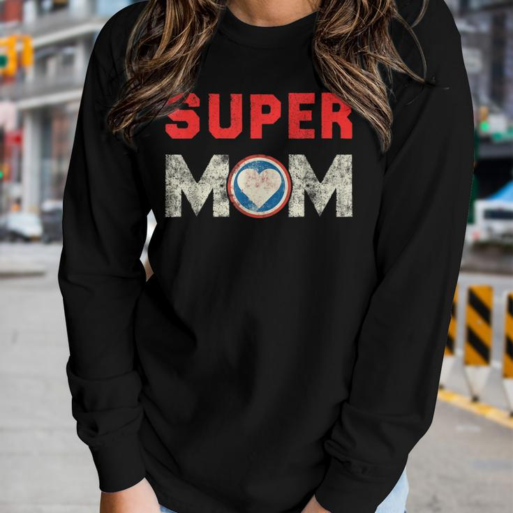 Super Mom Superheroine Mama Mother Heroine Star Sign Women Graphic Long Sleeve T-shirt Gifts for Her