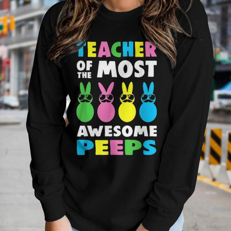 Teacher Of The Most Awesome Peeps Easter Day Bunny Rabbit Women Graphic Long Sleeve T-shirt Gifts for Her