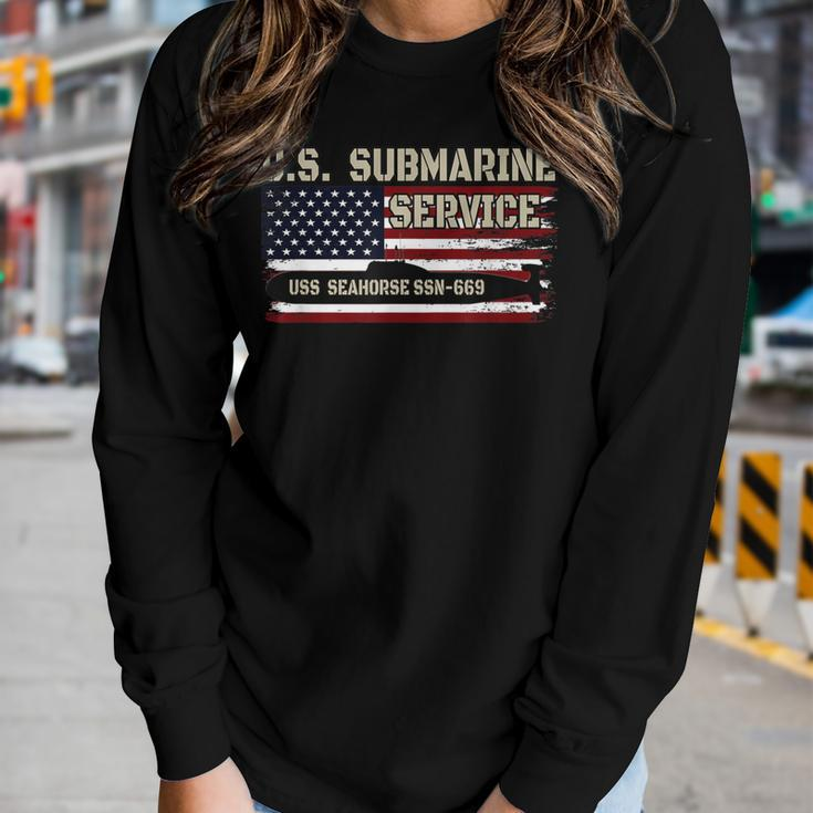 Uss Seahorse Ssn-669 Submarine Veterans Day Fathers Day Women Graphic Long Sleeve T-shirt Gifts for Her