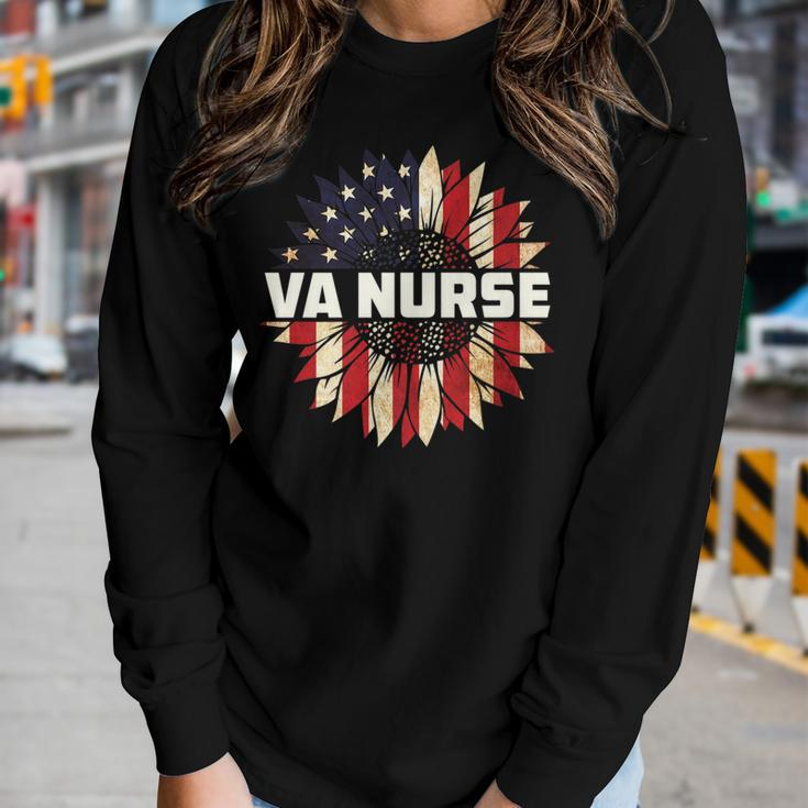 Va Nurse Real American Hero 4Th Of July Us Patriotic Vintage Women Graphic Long Sleeve T-shirt Gifts for Her