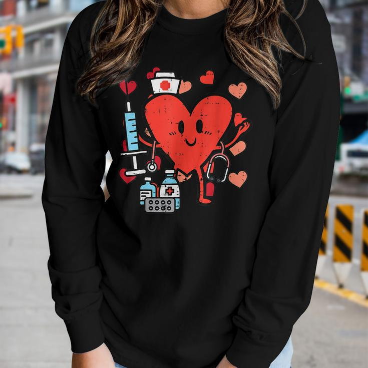 Valentines Day Nurse Heart Funny Nursing Scrub Top Rn Women Women Graphic Long Sleeve T-shirt Gifts for Her