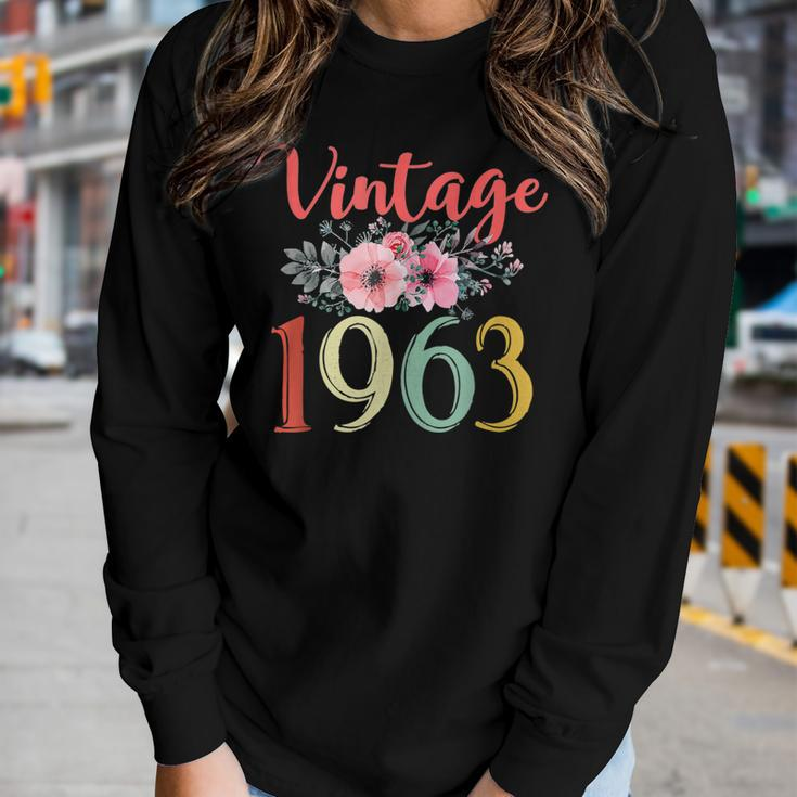 Vintage 1963 Floral Funny 60Th Birthday Awesome Since 1963 Women Graphic Long Sleeve T-shirt Gifts for Her
