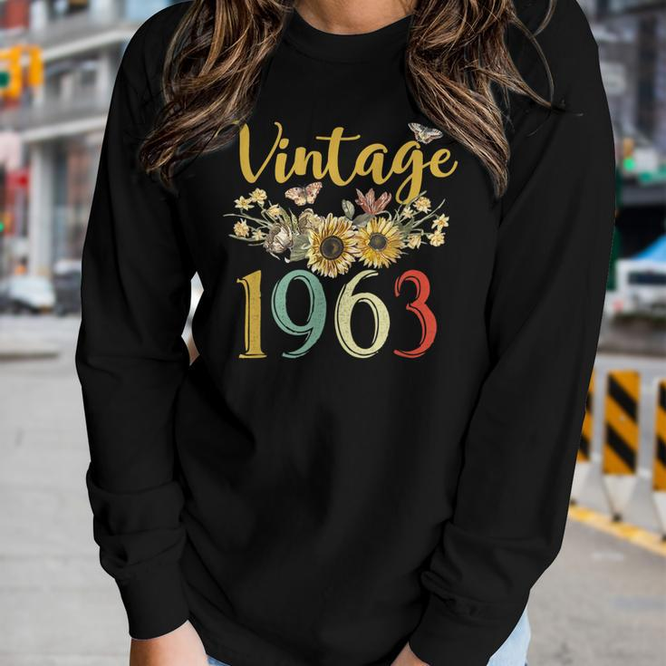 Vintage 1963 Sunflower 60Th Birthday Awesome Since 1963 Women Graphic Long Sleeve T-shirt Gifts for Her