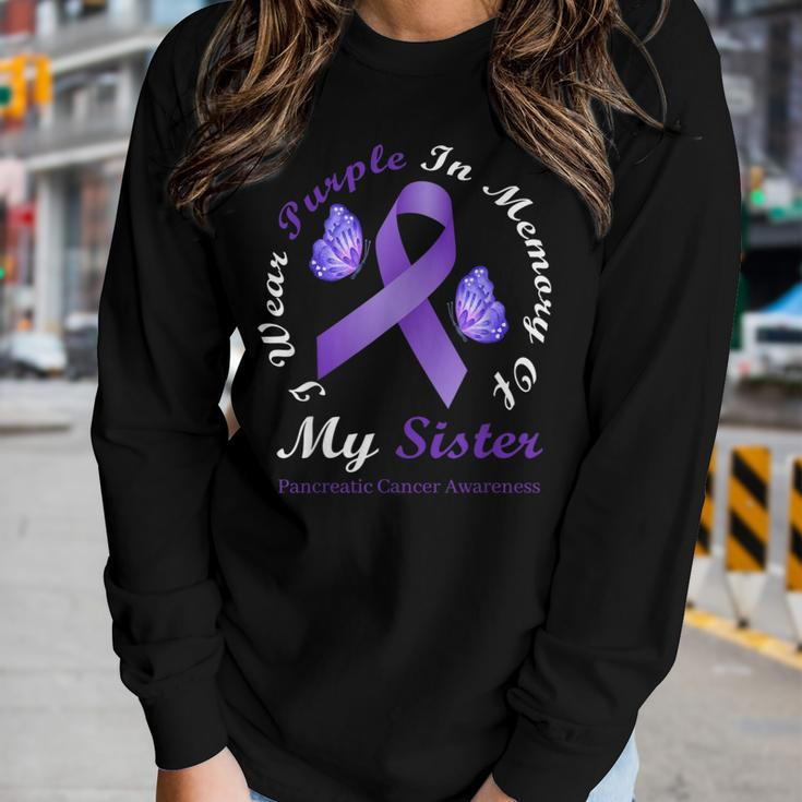 I Wear Purple In Memory Of My Sister Pancreatic Cancer Women Long Sleeve T-shirt Gifts for Her