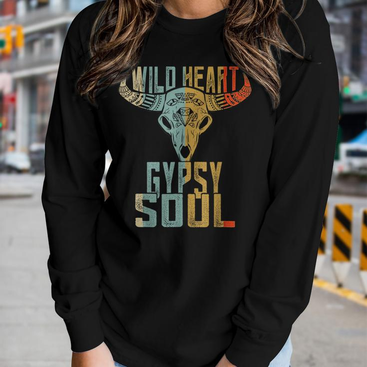 Wild Heart Gypsy Boho Soul Vintage Boho Cow Bull Skull Women Long Sleeve T-shirt Gifts for Her