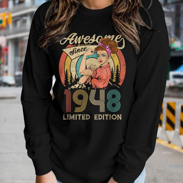 Women 75Th Birthday Gifts Ideas Vintage Retro Best Of 1948 Women Graphic Long Sleeve T-shirt Gifts for Her