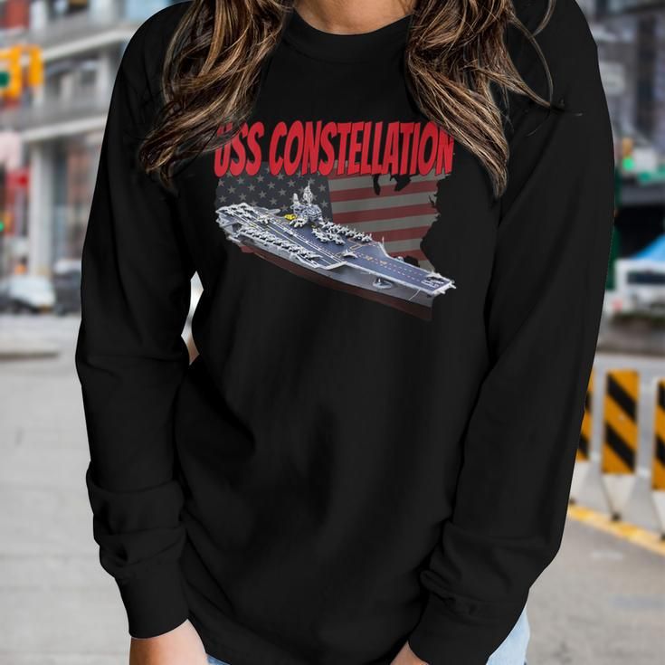 Womens Aircraft Carrier Uss Constellation Cv-64 For Grandpa Dad Son Women Graphic Long Sleeve T-shirt Gifts for Her
