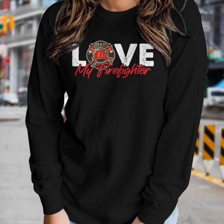 Womens Firefighter Wife Fire Department - Love My Firefighter Women Graphic Long Sleeve T-shirt Gifts for Her
