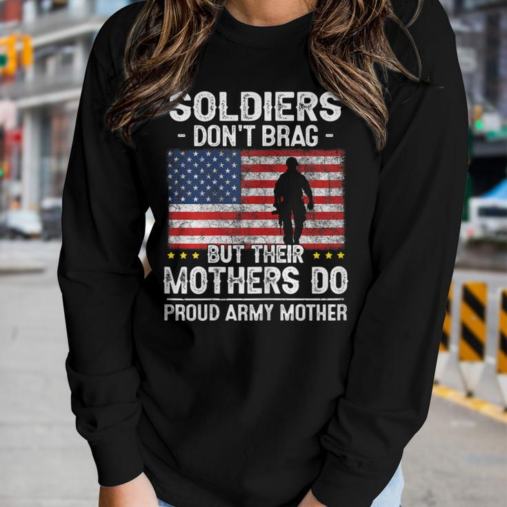 Womens Funny Soldiers Dont Brag Proud Army Mother Mom Military Son Women Graphic Long Sleeve T-shirt Gifts for Her
