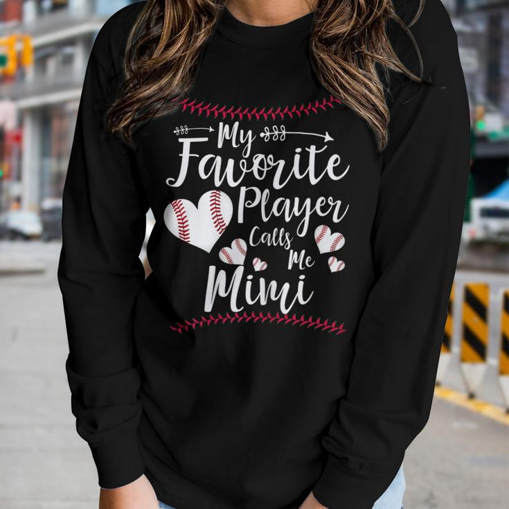 Womens My Favorite Player Calls Me Mimi Baseball Heart Women Graphic Long Sleeve T-shirt Gifts for Her