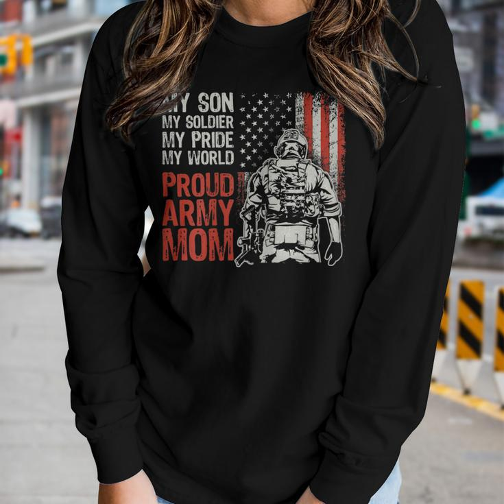 Womens My Son My Soldier Hero Proud Army Mom Us Military Mother Women Graphic Long Sleeve T-shirt Gifts for Her