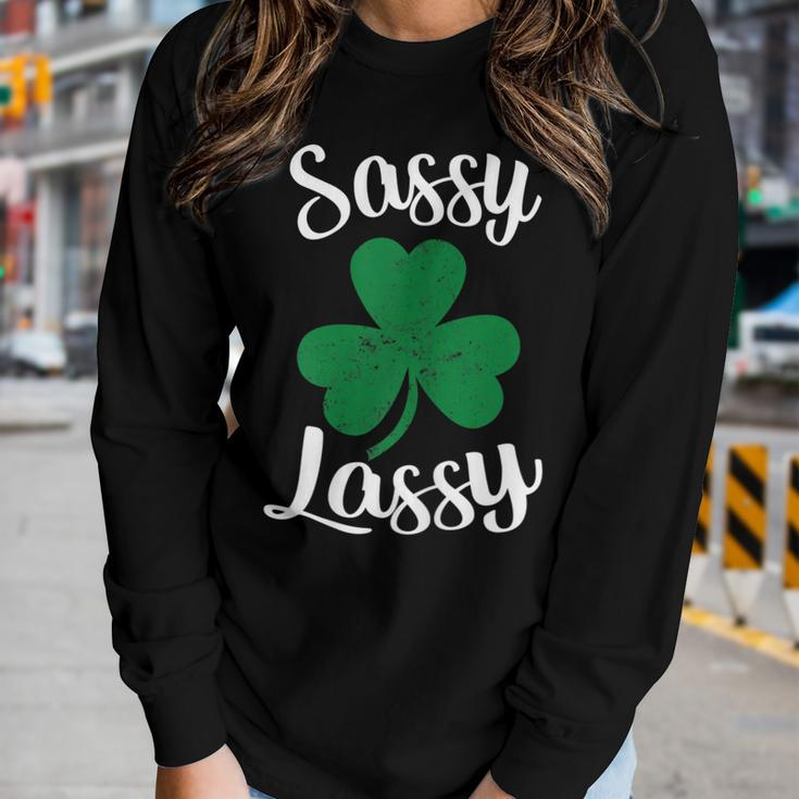 Womens Sassy Lassy St Patricks Day Women Graphic Long Sleeve T-shirt Gifts for Her