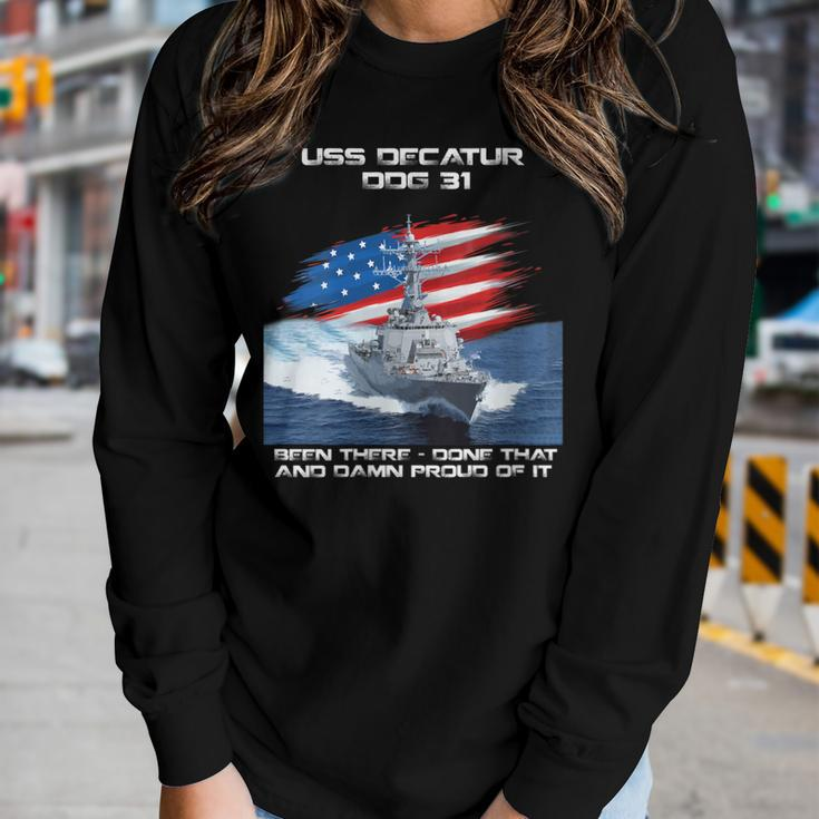 Womens Uss Decatur Ddg-31 Destroyer Ship Usa Flag Veterans Day Xmas Women Graphic Long Sleeve T-shirt Gifts for Her