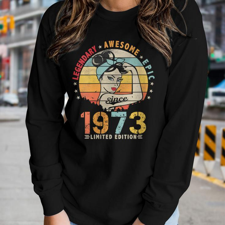 Womens Vintage Legendary Awesome Epic Since 1973 Retro Birthday Women Graphic Long Sleeve T-shirt Gifts for Her