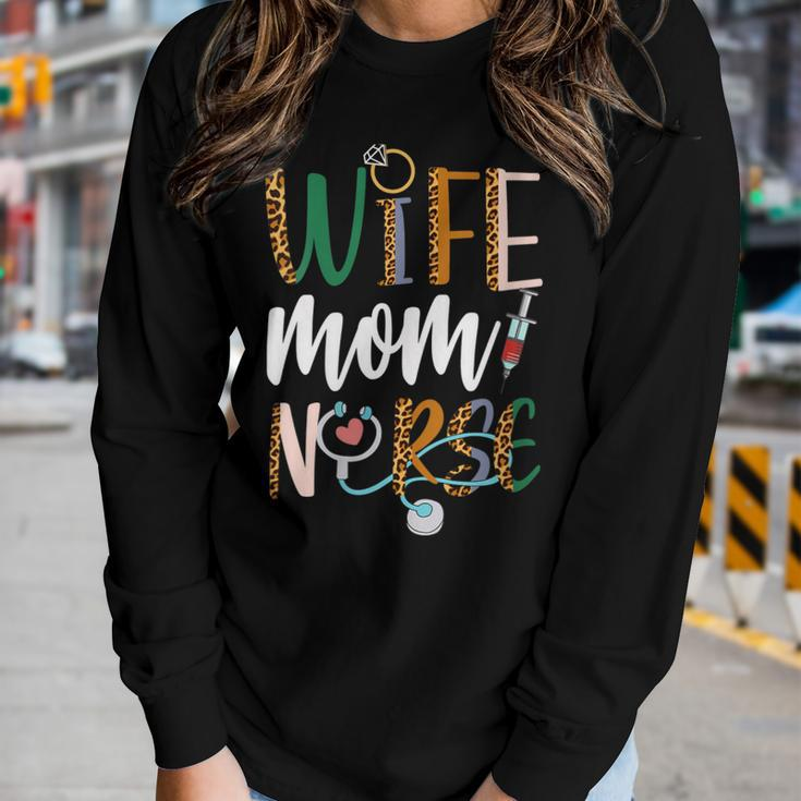 Womens Wife Mom Nurse Womens Rn Lpn Mothers Day For Nurses Women Graphic Long Sleeve T-shirt Gifts for Her