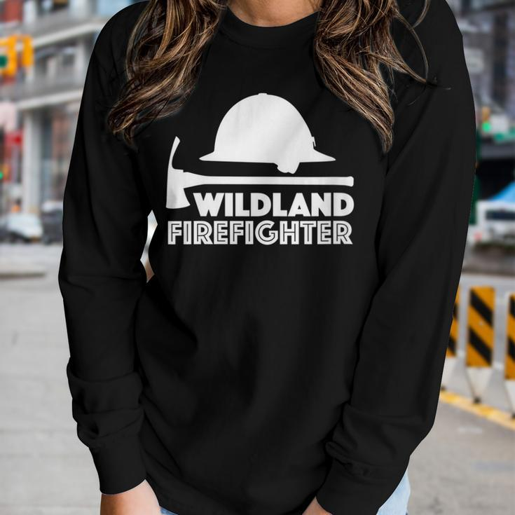 Womens Wild Land Rural Fire Fighters Forest Ladder-Man Helmet Ax Women Graphic Long Sleeve T-shirt Gifts for Her