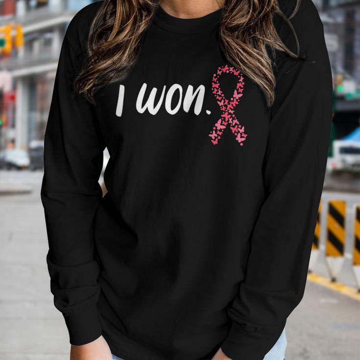 Womens I Won Breast Cancer Awareness Support Pink Ribbon Survivor Women Long Sleeve T-shirt Gifts for Her