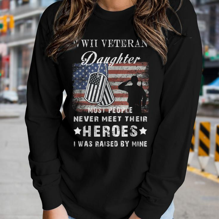 Wwii Veteran Daughter Veterans Day American Flag Women Graphic Long Sleeve T-shirt Gifts for Her