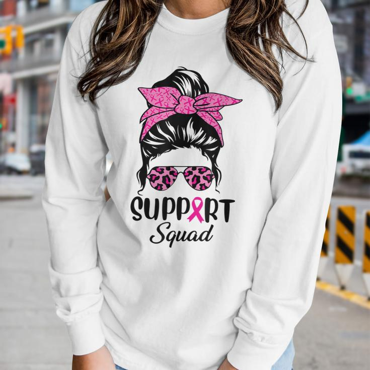 Breast Cancer Awareness Women Messy Bun Support Squad Women Long Sleeve T-shirt Gifts for Her