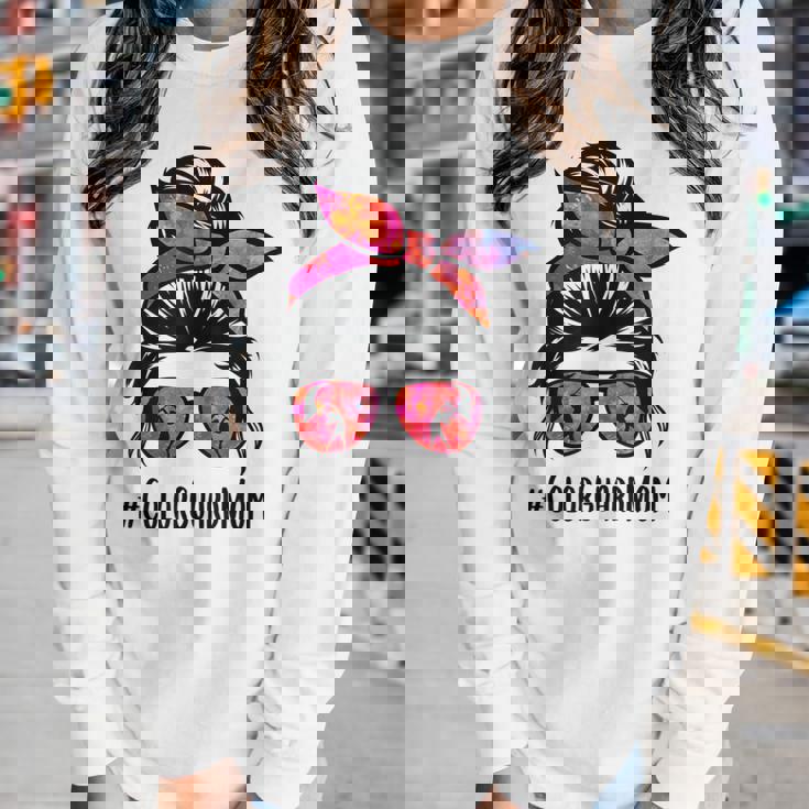 Color Guard Mom Messy Bun Marching Band School Mommy Mother Women Graphic Long Sleeve T-shirt Gifts for Her