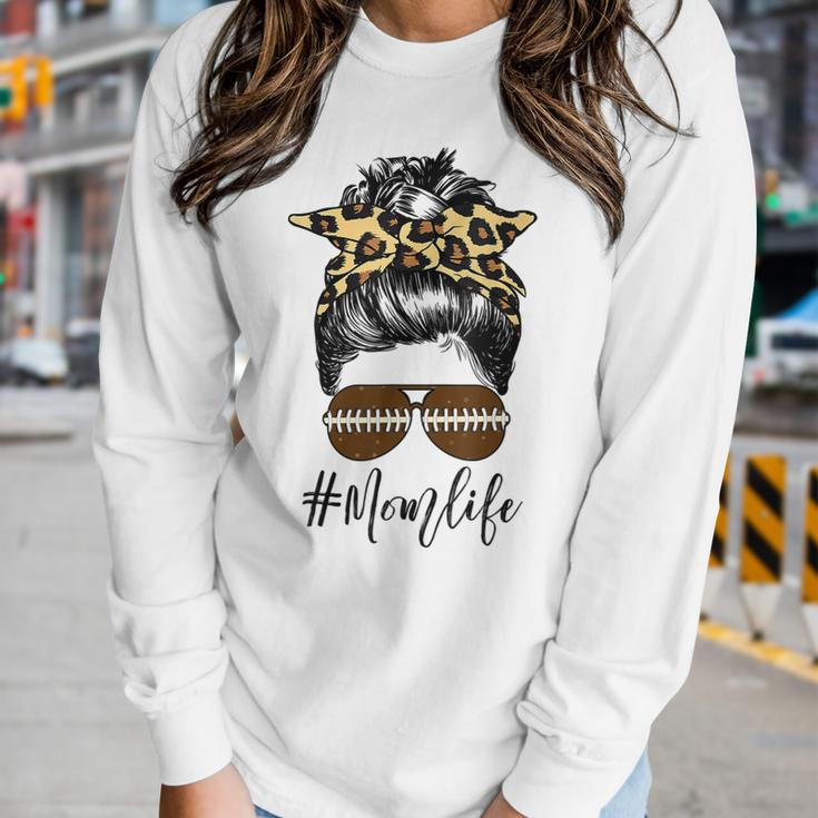 Cute Mom Life Football Skull Messy Bun Hair Mothers Women Long Sleeve T-shirt Gifts for Her