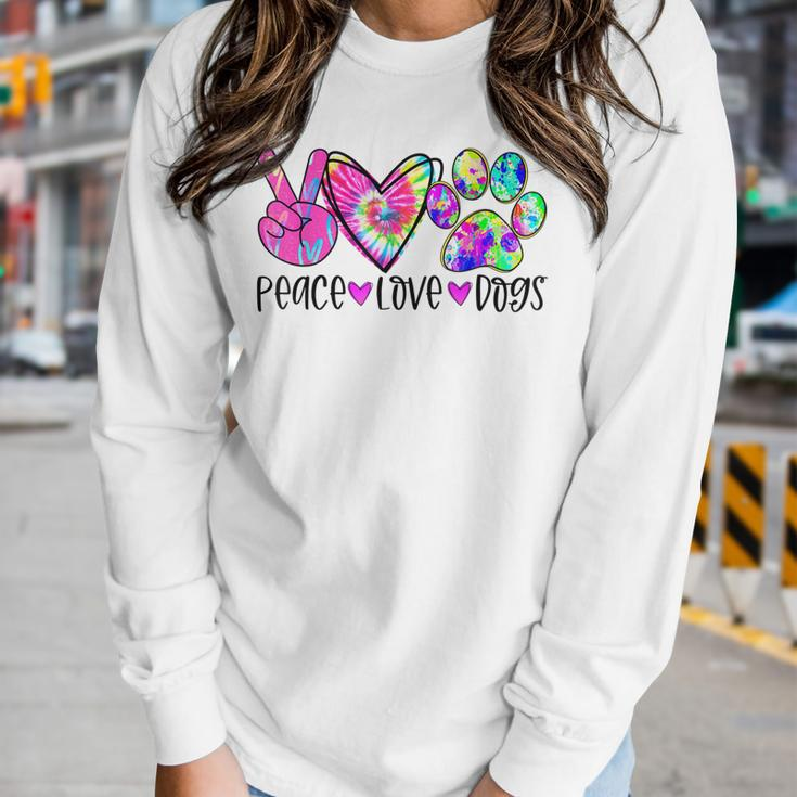 Dog Lovers Peace Love Dogs Tie Dye Puppy Paw Dog Mom Women Long Sleeve T-shirt Gifts for Her