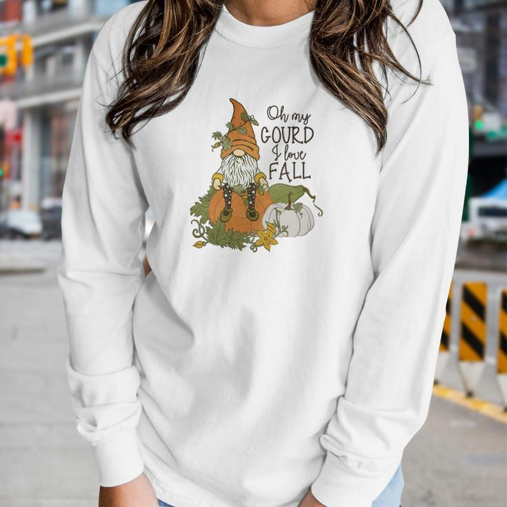 Fall Oh My Gourd I Love Fall Gnomes Women Graphic Long Sleeve T-shirt Gifts for Her