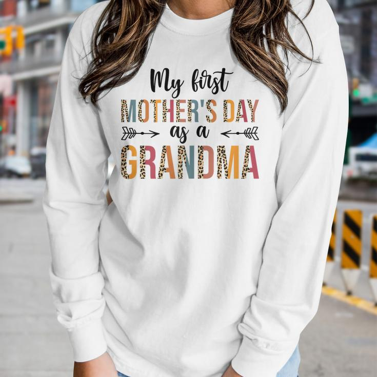 Womens My First As A Grandma Leopard 2023 Women Long Sleeve T-shirt Gifts for Her