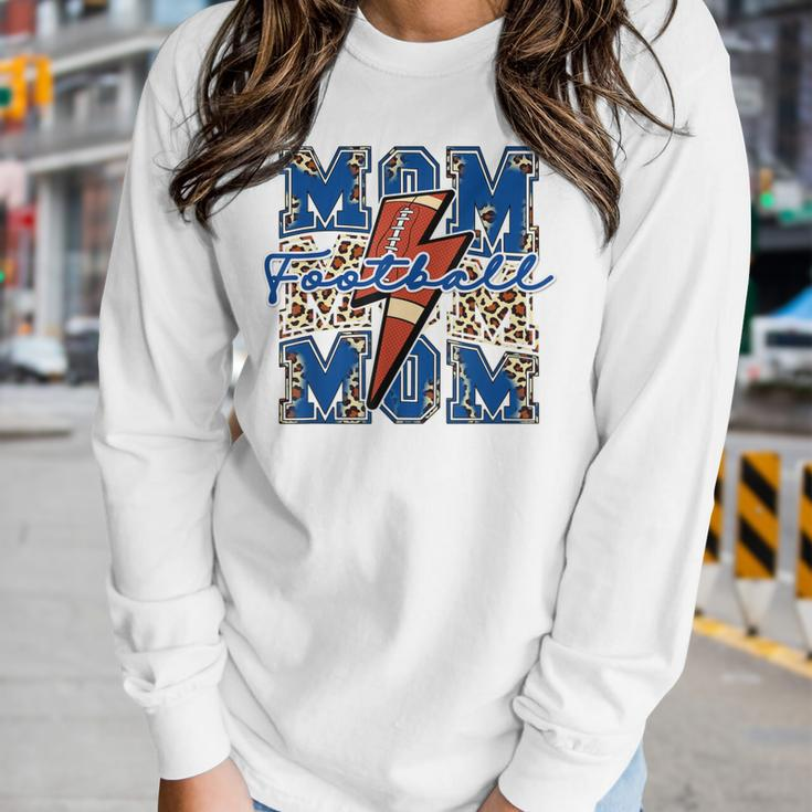 Football Mom Leopard Cheetah Print Mama Lightning Bolt Women Long Sleeve T-shirt Gifts for Her