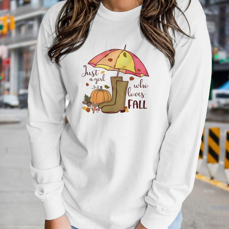 Funny Fall Just A Girl Who Love Fall Women Graphic Long Sleeve T-shirt Gifts for Her