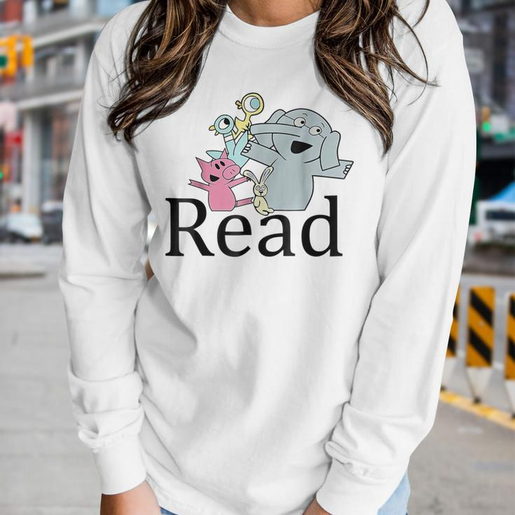 Funny Library Teacher Read Book Club Piggie Elephant Pigeons Women Graphic Long Sleeve T-shirt Gifts for Her