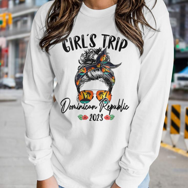Womens Girls Trip Dominican Republic 2023 Bun Hair Group Besties Women Long Sleeve T-shirt Gifts for Her