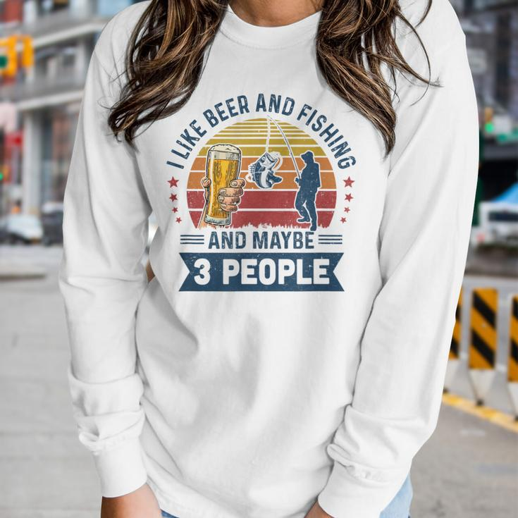 I Like Beer And Fishing Maybe 3 People Vintage Women Graphic Long