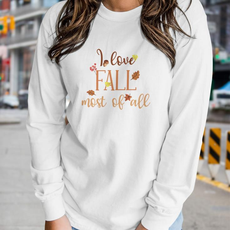 I Love Fall Most Of All Funny Autumn Women Graphic Long Sleeve T-shirt Gifts for Her