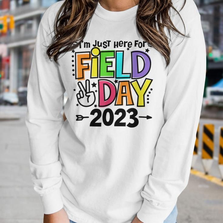 Just Here For Field Day 2023 Peace Sign Teacher Students Women Long Sleeve T-shirt Gifts for Her