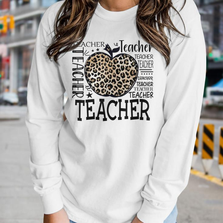 Leopard Apple Teacher Teachers Day Women Long Sleeve T-shirt Gifts for Her