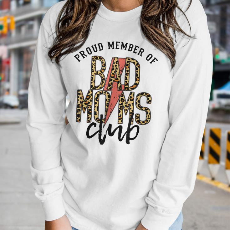 Leopard Proud Member Of Bad Moms Club Lightning Bolt Western Women Graphic Long Sleeve T-shirt Gifts for Her
