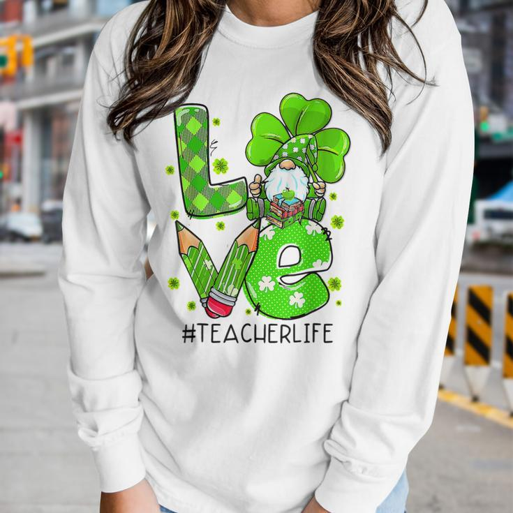 Love Cute Irish Gnome St Patricks Day Shamrock Teacher Life Women Graphic Long Sleeve T-shirt Gifts for Her