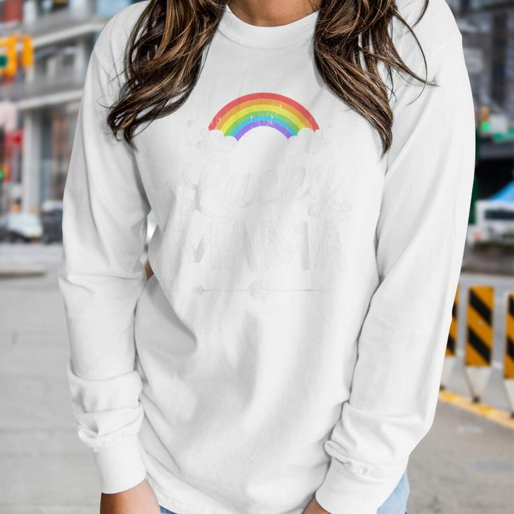 Lucky Mama With Rainbow For St Patricks Day Family Mom Women Long Sleeve T-shirt Gifts for Her