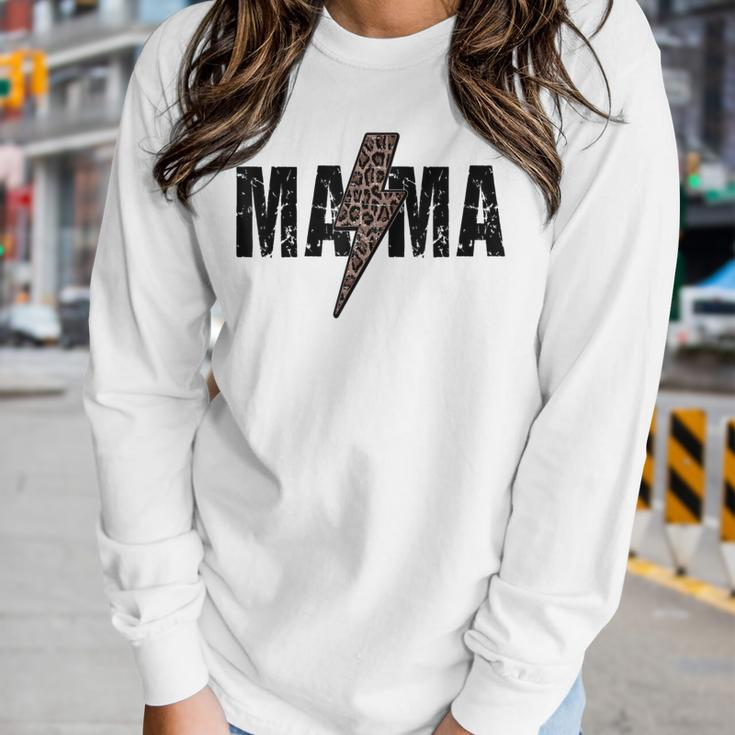 Mama Lightning Bolt Leopard Cheetah Print Mothers Day Women Graphic Long Sleeve T-shirt Gifts for Her