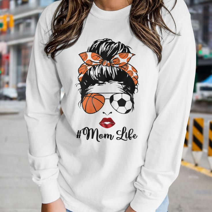 Mom Life Basketball Soccer Mom Bandana Messy Bun Women Long Sleeve T-shirt Gifts for Her