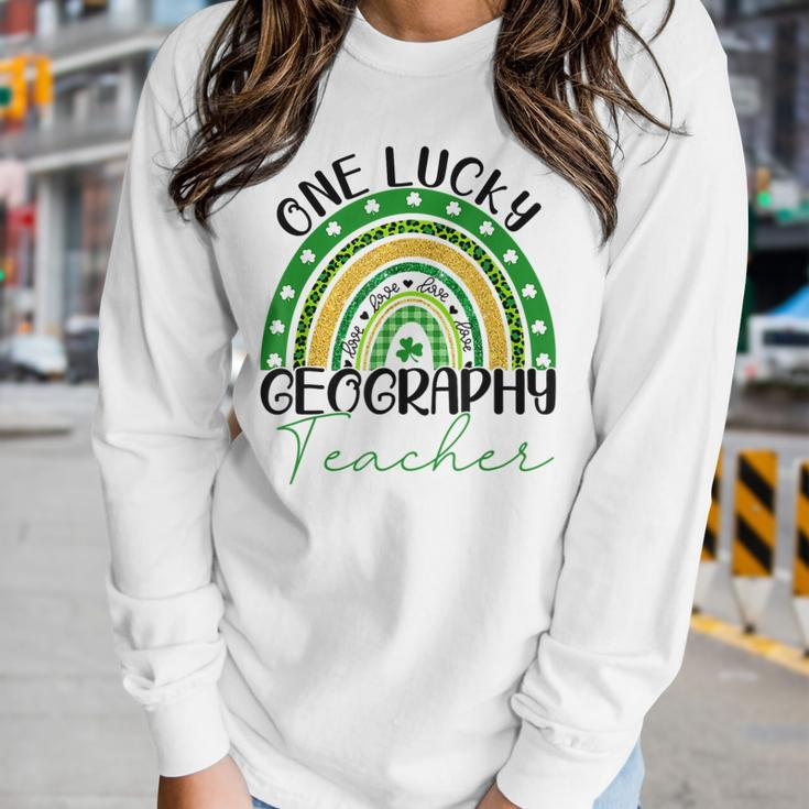 One Lucky Teacher Rainbow St Patricks Day Geography Teacher Women Graphic Long Sleeve T-shirt Gifts for Her