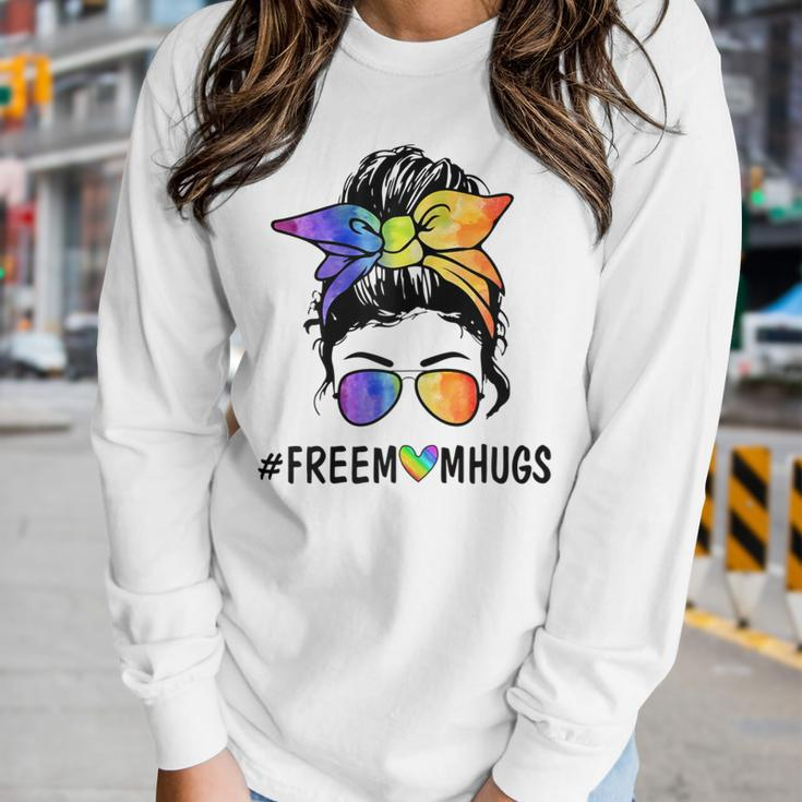 Womens Ph Free Mom Hugs Messy Bun Lgbt Pride Rainbow Women Long Sleeve T-shirt Gifts for Her