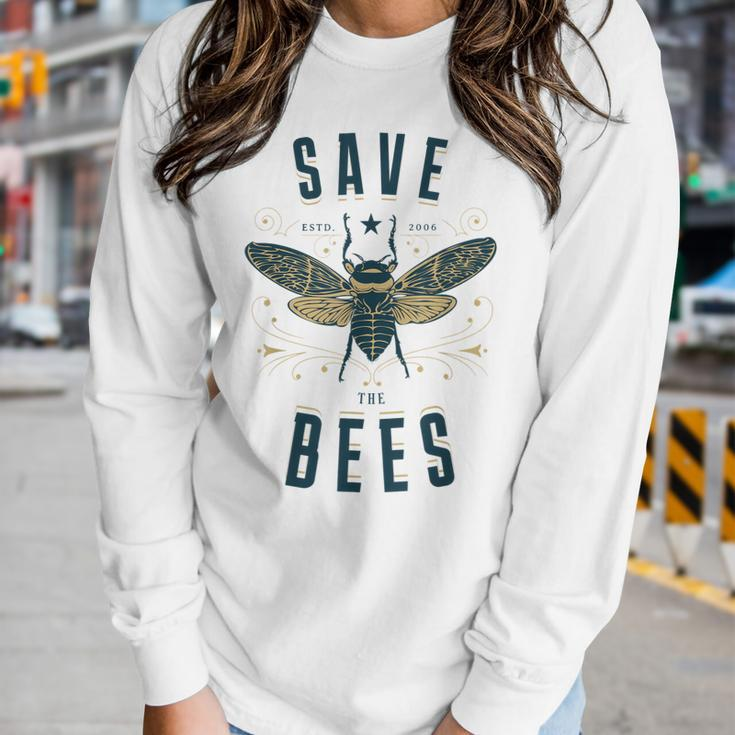 Retro Save The Bees Apiary Bee Beekeeper Earth Day Women Long Sleeve T-shirt Gifts for Her